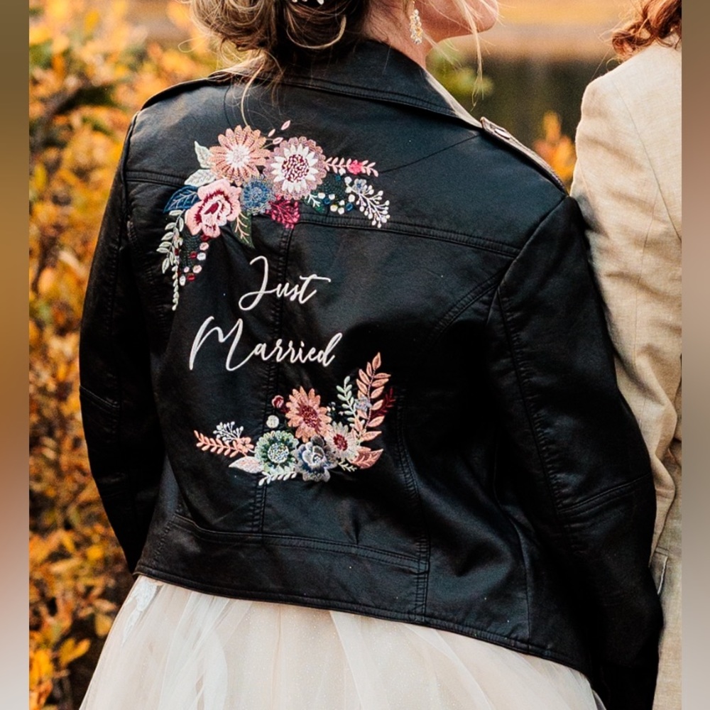 Leather jacket for a bride! Bought at David’s Bridal! Wore it for about an hour